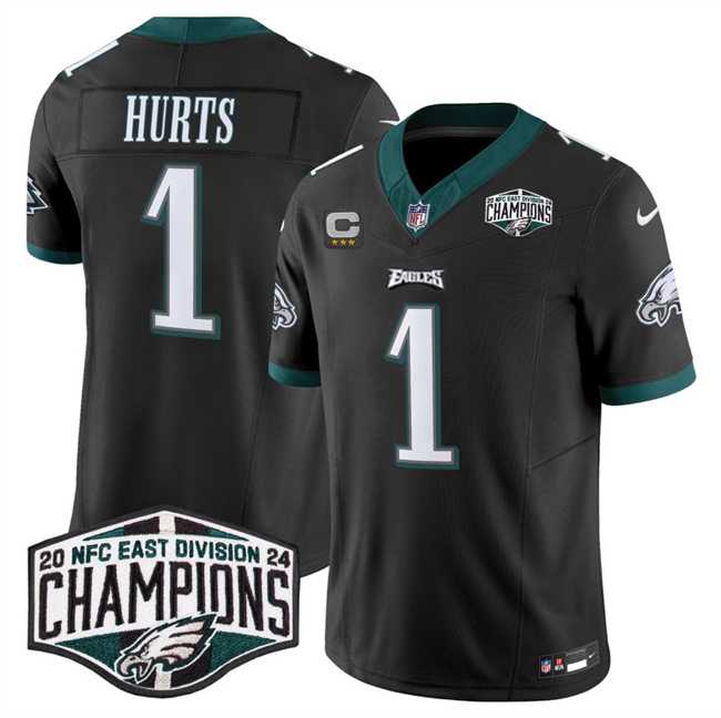 Mens Philadelphia Eagles #1 Jalen Hurts Black 2024 NFC East Champions With 3-Star C Patch F.U.S.E. Vapor Untouchable Limited Stitched Jersey